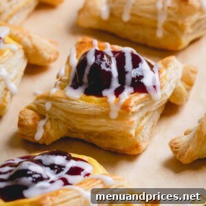A beautifully baked cherry cheese danish on a baking sheet, golden and inviting, ready to be enjoyed.