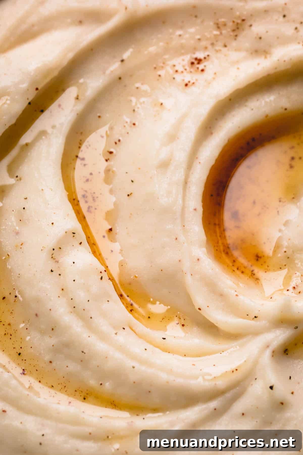 Close up image of creamy brown butter mashed potatoes.
