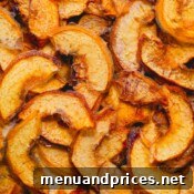 Close up image of dehydrated peaches, ready to be enjoyed.