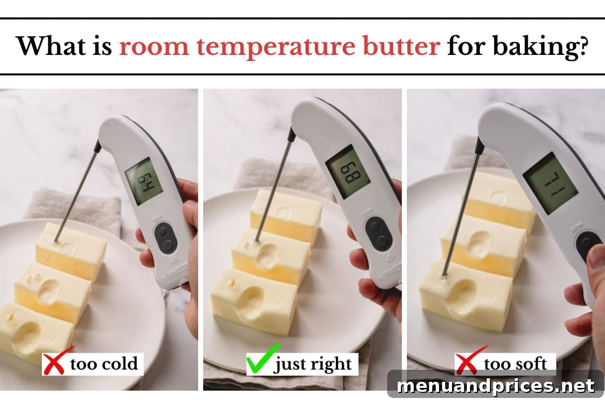 The Scoop on Room Temperature Butter 4 3 side by side images of butter with different temperature on an instant thermometer.