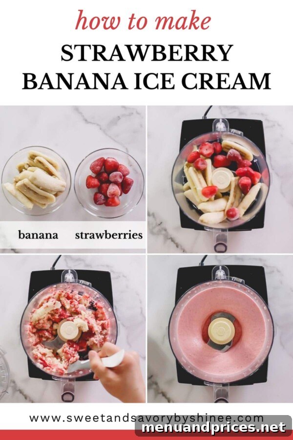 Velvet Berry Banana Bliss 4 Two bowls of strawberry banana nice cream, one topped with fresh strawberries.