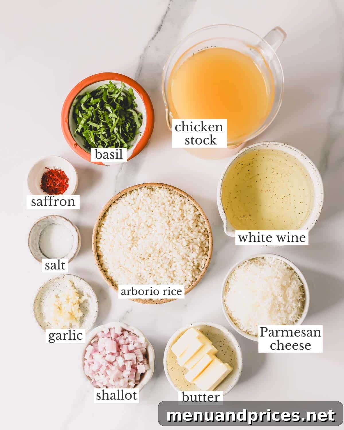 Express Golden Saffron Risotto 4 All the fresh ingredients meticulously arranged, ready to create saffron risotto.