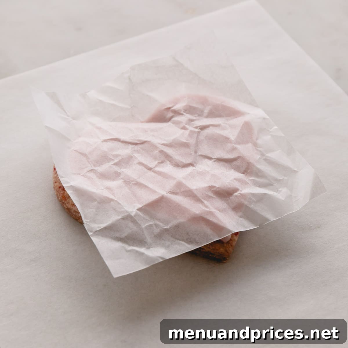 Raspberry Dream Cookies 9 Wax paper being gently pressed down on top of an iced sugar cookie to create a textured finish.