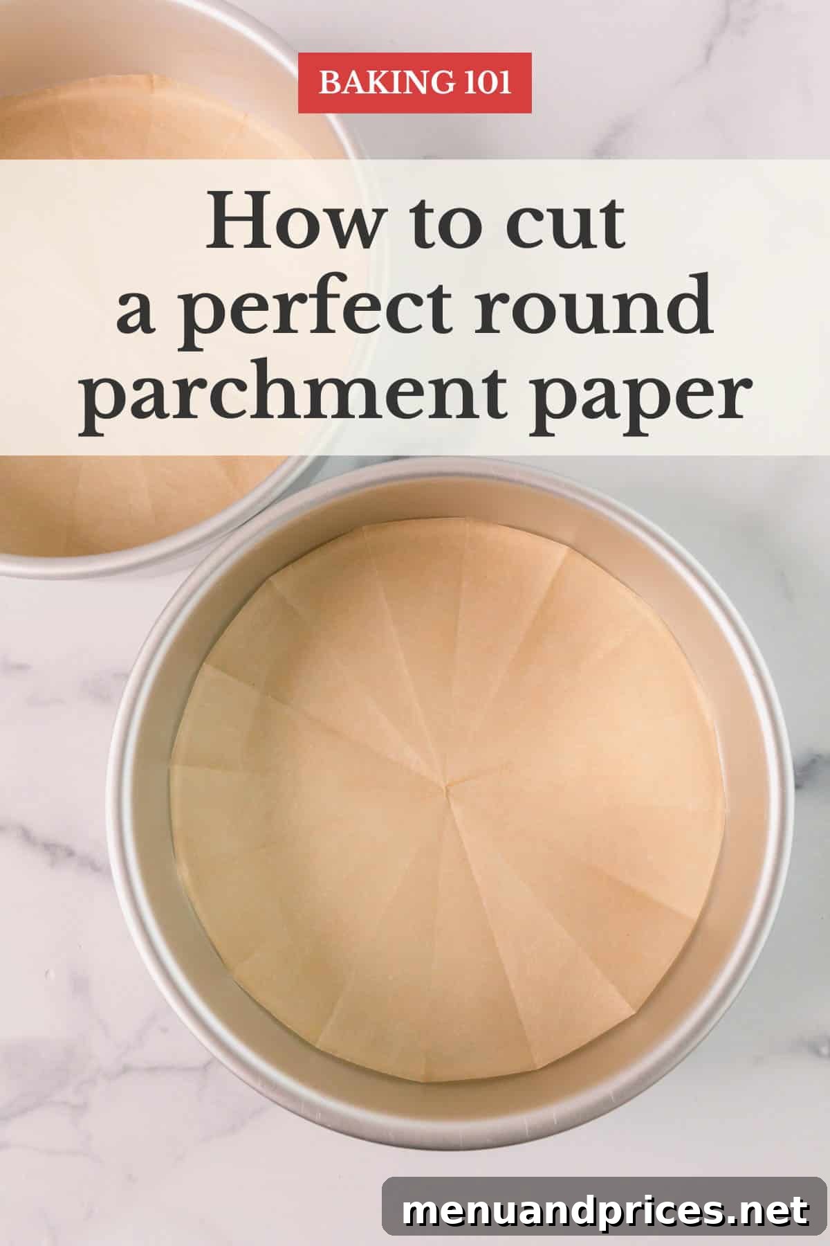 Achieving the Ideal Parchment Fit for Round Cake Pans 2 A perfectly round cake pan lined with precisely cut parchment paper, ready for baking.