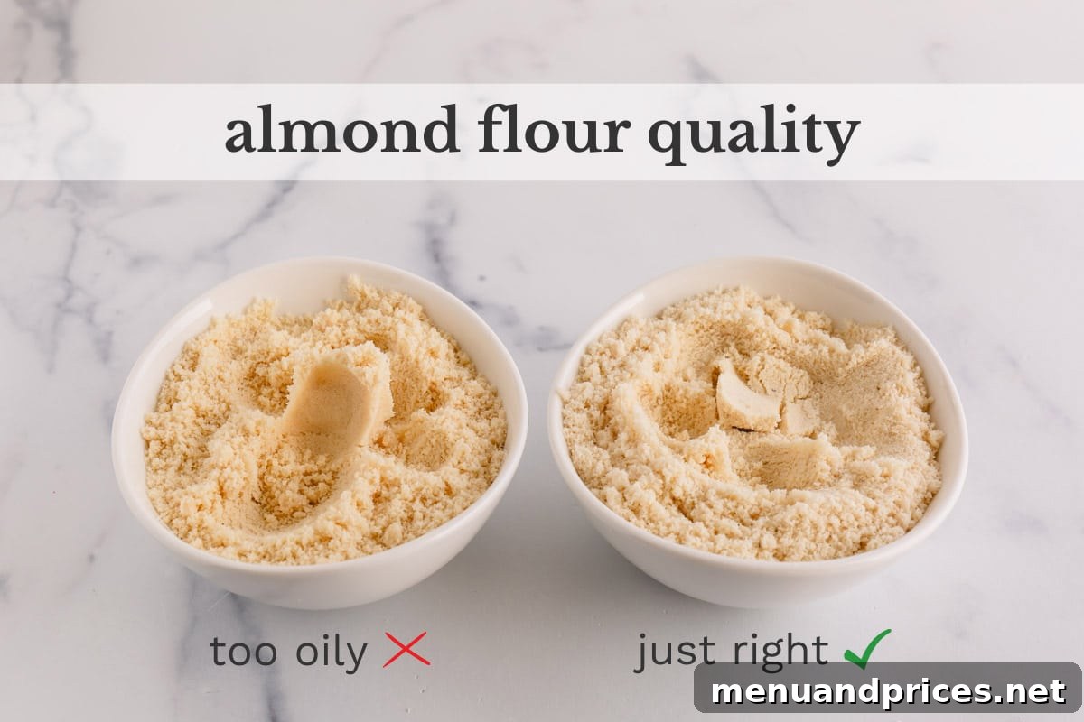 Mastering Dry Almond Flour: From Oily to Optimal 4 A comparative display of two bowls of almond flour: one exemplary (fluffy, light beige), and the other showing signs of age (slightly yellowed, clumping).