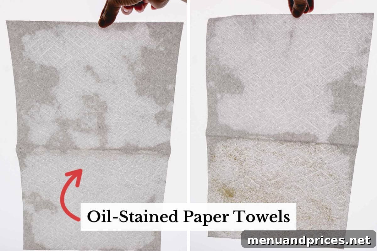 Mastering Dry Almond Flour: From Oily to Optimal 9 Grease-stained paper towels after drying almond flour, clearly showing the absorbed excess oil.