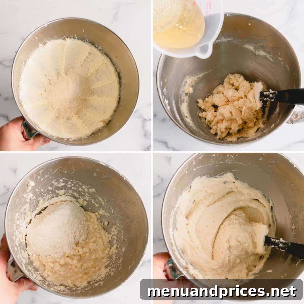 Effortless Leftover Bubbly Treats 6 Step by step photos illustrating the process of making champagne cupcakes batter.