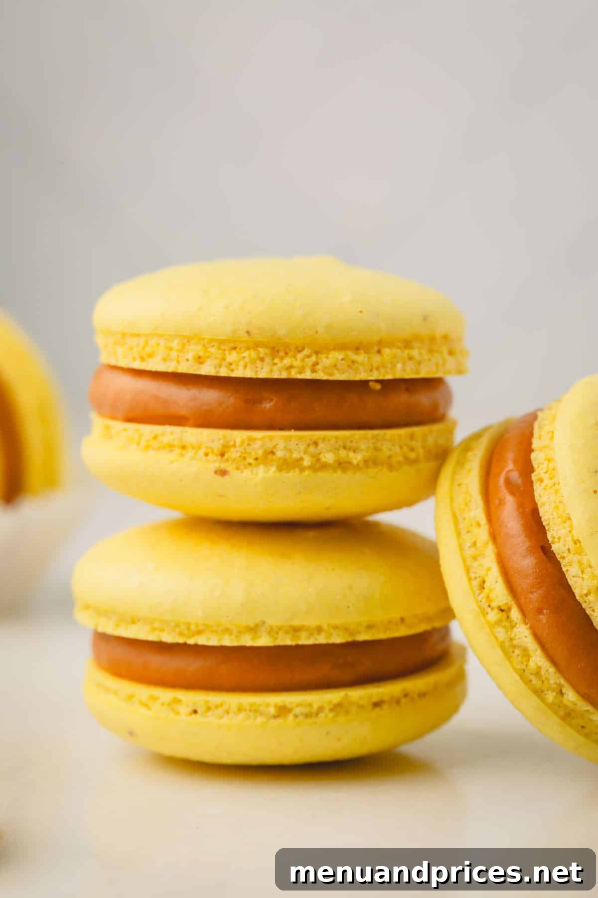 Luscious Plant-Based Caramel Filling 3 Vegan macarons with delicious coconut caramel filling.
