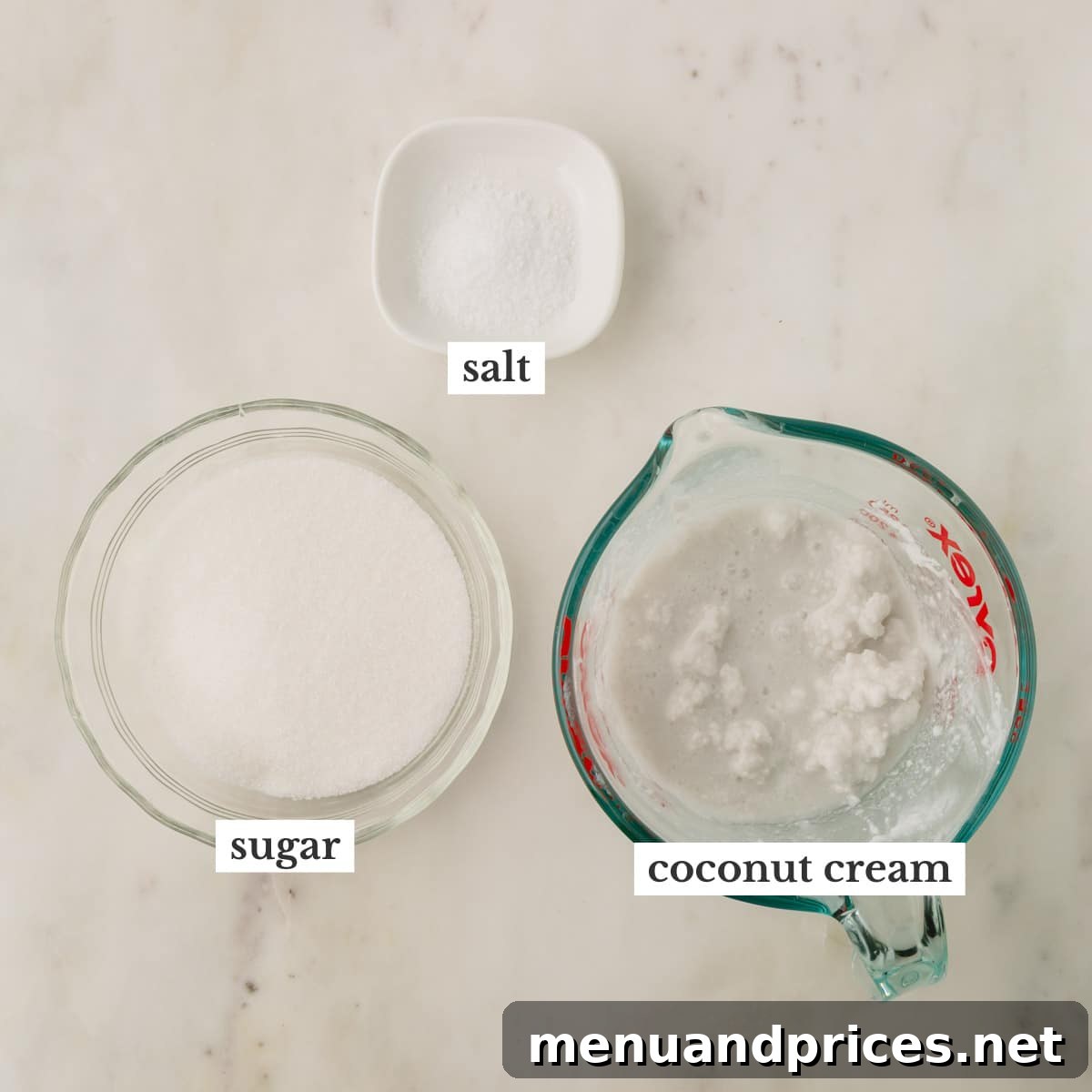 Luscious Plant-Based Caramel Filling 4 Coconut cream, salt, and granulated sugar, the three simple ingredients for vegan caramel filling.