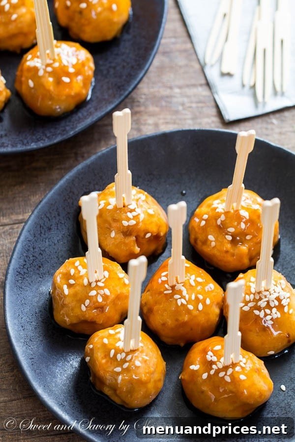 Sticky Teriyaki Salmon Bites 5 Close-up of baked teriyaki salmon meatballs