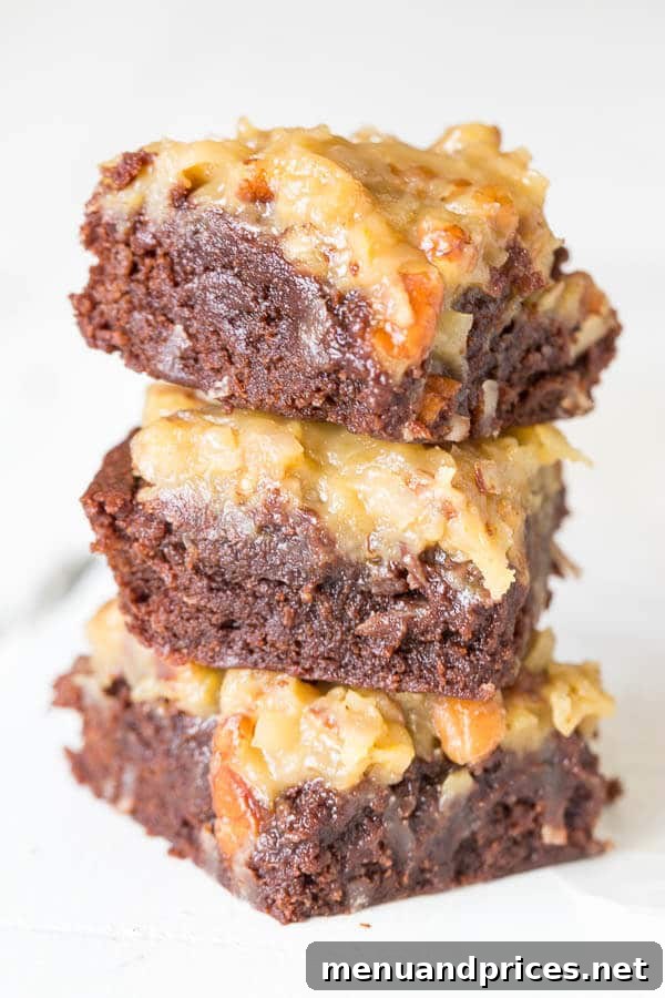 Decadent German Chocolate Brownie Bliss 2 Fudgy German Chocolate Brownies with rich coconut-pecan topping, ready to eat in under an hour.