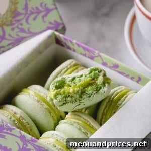 Pistachio Macarons in a box