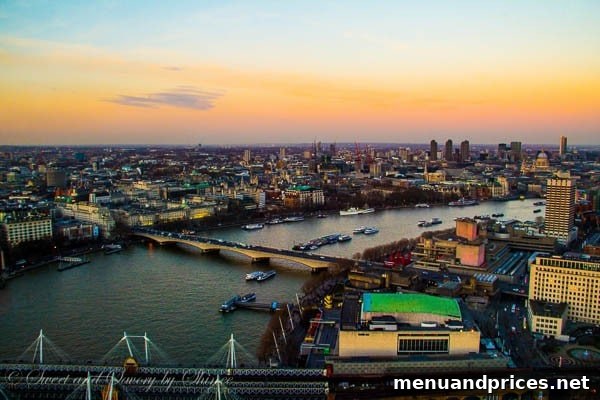 London Visual Diary 17 A wide shot of London's skyline at sunset, featuring the Thames and several iconic buildings.