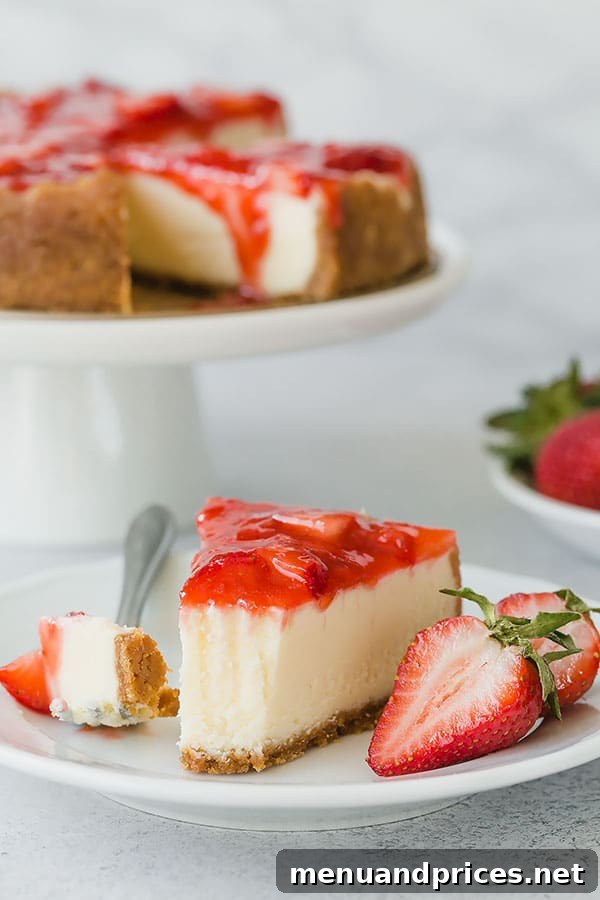 Divine Instant Pot Cheesecake with Fresh Strawberry Sauce 2 Perfect cheesecake made quick and easy in an Instant Pot. Silky smooth and rich, this Instant Pot cheesecake is unbelievably easy to make and perfectly customizable. The only downside is its small size (only 7-inch cake). #easycheesecake #instantpotdessert #instantpotcheesecake #cheesecake