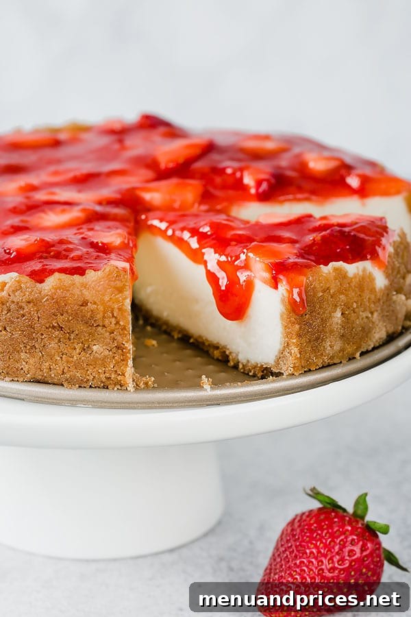 Divine Instant Pot Cheesecake with Fresh Strawberry Sauce 3 Irresistibly rich and creamy, this easy cheesecake is made quick and easy in an Instant Pot! #easycheesecake #instantpotdessert #instantpotcheesecake #cheesecake