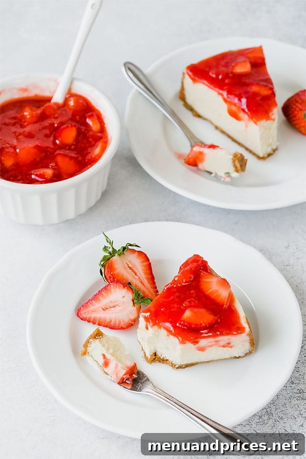 Divine Instant Pot Cheesecake with Fresh Strawberry Sauce 4 You won't believe how easy it is to make this perfect cheesecake in an Instant Pot. Truly easy and perfectly customizable cheesecake of your dreams! #easycheesecake #instantpotdessert #instantpotcheesecake #cheesecake