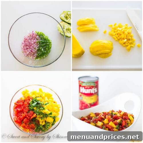 Sweet Heat Mango Relish 5 Step-by-step photos illustrating how to make mango salsa