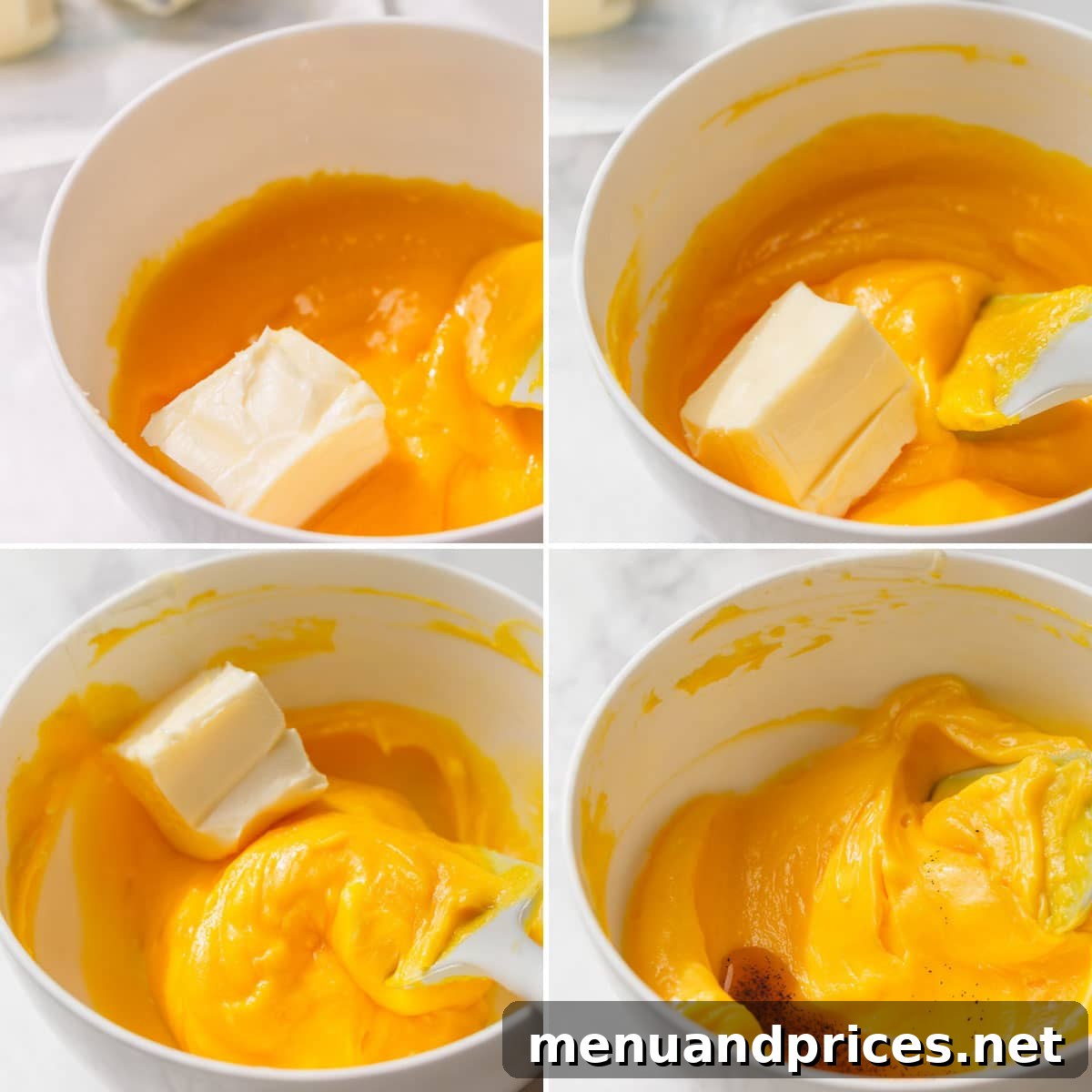 Effortless French Buttercream 6 The process of adding softened butter into the cooled egg yolk mixture, one piece at a time, to create the buttercream.