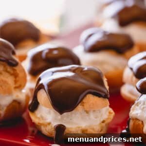 chocolate topped profiteroles.