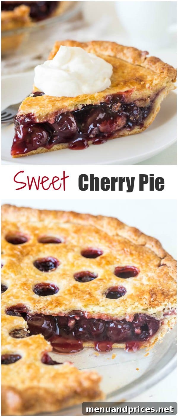 A stunning homemade sweet cherry pie with a golden, flaky crust and abundant, juicy cherry filling. Perfect for family gatherings!