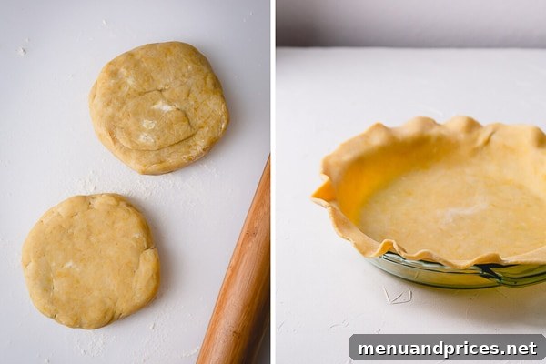 Rolled out pie dough disks, ready for assembly, showcasing the smooth, pliable texture ideal for a flaky pie crust.