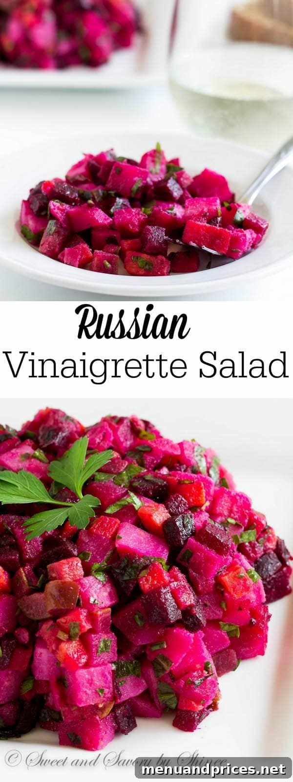 Vibrant Russian Root Vegetable Salad 2 Classic Russian vinaigrette salad with roasted beets, potatoes, carrots, and pickles, dressed in extra virgin olive oil. A vibrant, healthy, and comforting root vegetable salad, perfect for any season.