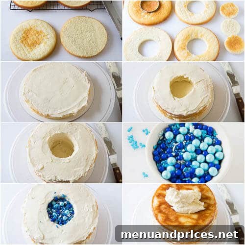 Confetti Burst Gender Reveal Cake 8 How to assemble a piñata cake...