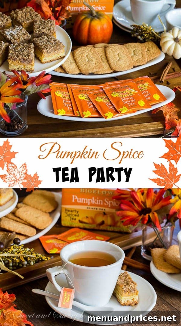 Autumn Spice Tea Gathering 3 A beautifully arranged pumpkin spice tea party setup with steaming cups, an autumnal centerpiece, and delicious treats, emphasizing relaxation and friendship.