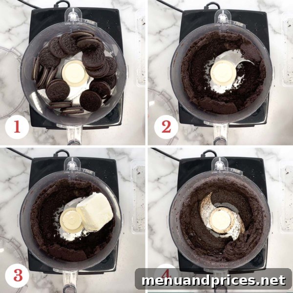 Step-by-step photo collage illustrating the process of making Oreo balls.
