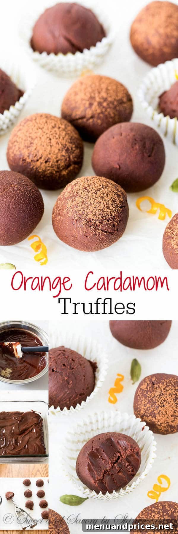 Aromatic Orange Cardamom Delights 2 Luscious dark chocolate orange cardamom truffles arranged on a platter