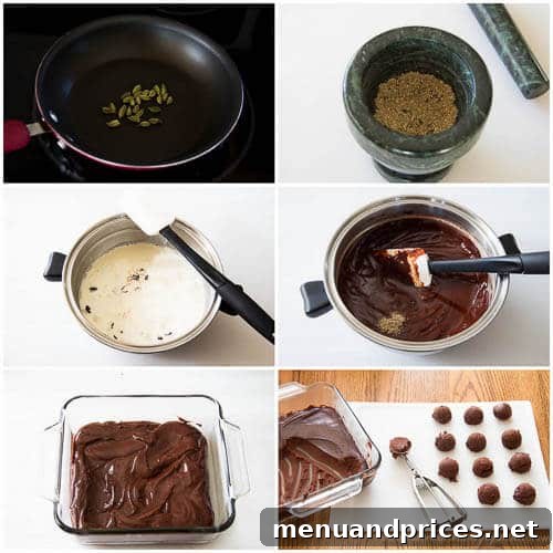 Aromatic Orange Cardamom Delights 5 Step-by-step photo guide showing the process of making chocolate truffles