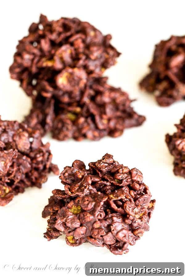 Orange Zest Chocolate Crunch 4 Simple no-bake process for orange chocolate crisps: melting, mixing, scooping, and chilling.