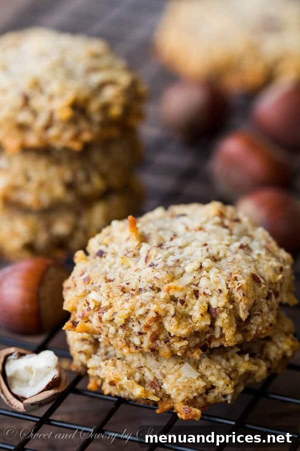 Toasted Hazelnut Coconut Delights 3 A close-up shot of perfectly baked hazelnut coconut cookies, emphasizing their chewy texture.