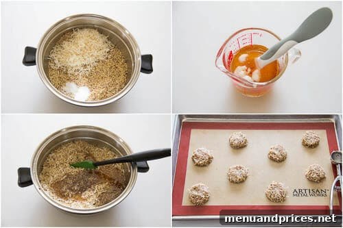 Toasted Hazelnut Coconut Delights 5 Step-by-step photo showing how to flatten the hazelnut coconut cookie dough before baking.