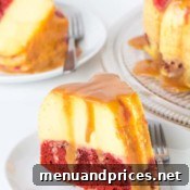 Delicious slice of Magic Red Velvet Flan Cake ready to eat