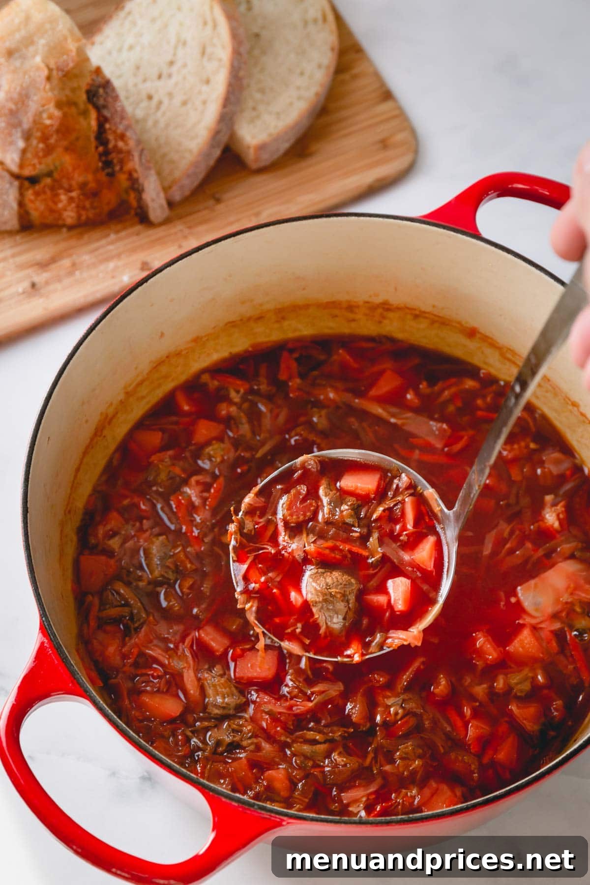 Hearty Beef Borscht 7 Beef borscht in a Dutch oven.