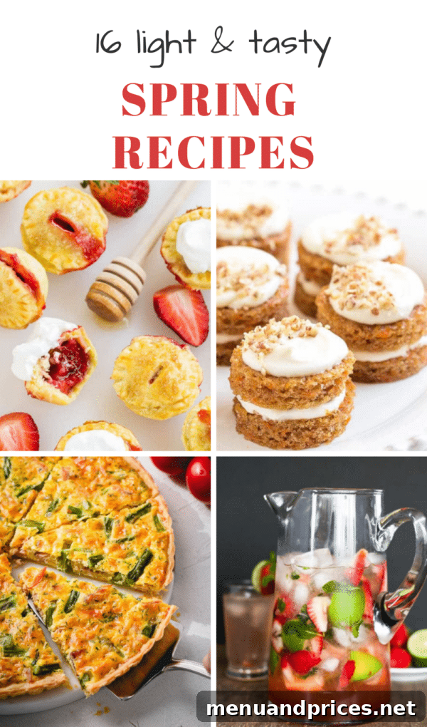 Refreshing Spring Dishes Bursting with Flavor 2 A vibrant display of various spring desserts and dishes, featuring fresh fruits, delicate pastries, and colorful drinks, perfectly arranged for a spring celebration.