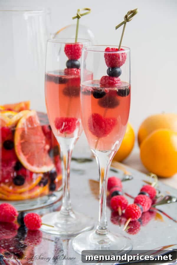 Refreshing Spring Dishes Bursting with Flavor 15 Elegant fruity Moscato sangria, perfect for Easter brunch, filled with fresh fruits.