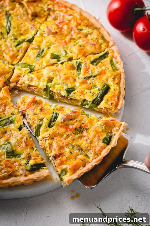 Refreshing Spring Dishes Bursting with Flavor 6 Smoked salmon quiche with creamy soft custard, fresh asparagus, and dill, ideal for a spring brunch or light dinner.