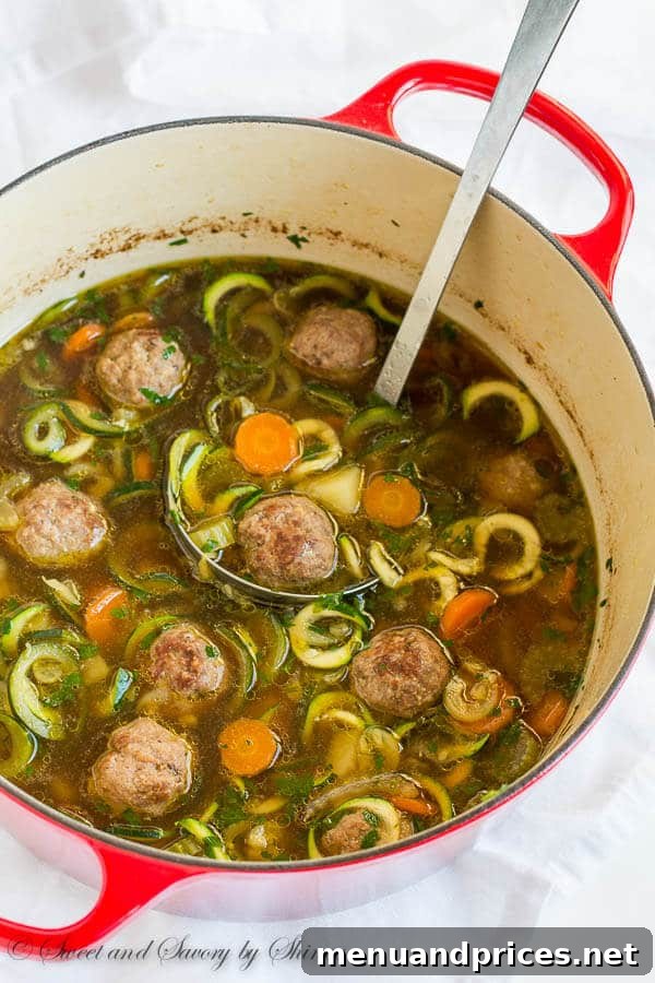 Loaded with vegetables and homemade meatballs, this light, yet hearty soup comes together in less than 45 minutes. Great weeknight and weekend dinner!
