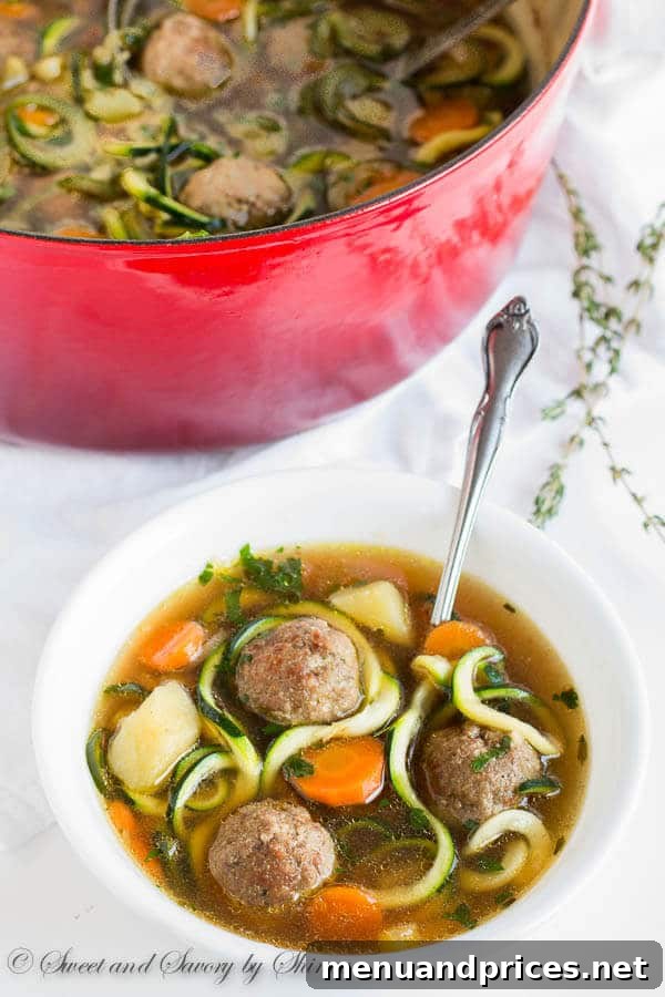 Loaded with vegetables and homemade meatballs, this light, yet hearty soup comes together in less than 45 minutes. Great weeknight and weekend dinner!