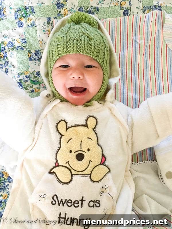 Grant's Four-Month Adventures 3 Happy baby Grant smiling during an outdoor walk at 4 months old