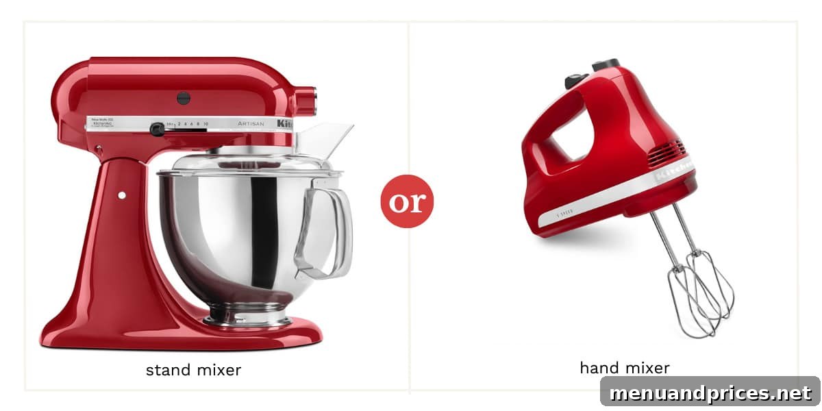 Stand mixer and hand mixer side by side, illustrating options for meringue preparation.