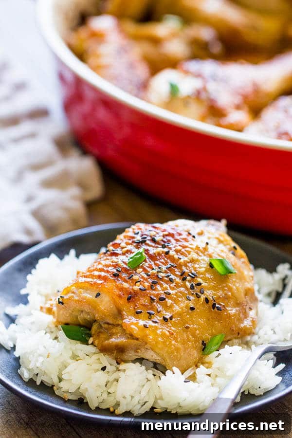 Sesame Miso Chicken served with white rice and ready for a delicious meal.