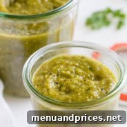A small image of Charred Tomatillo Salsa Verde in a bowl.