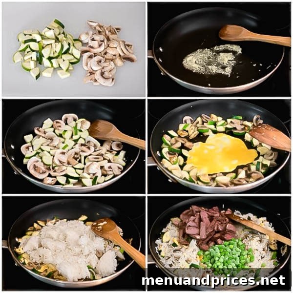 Steak Fried Rice Remix 4 Step-by-step photo guide for making quick and easy leftover steak fried rice, an ideal weeknight dinner solution.