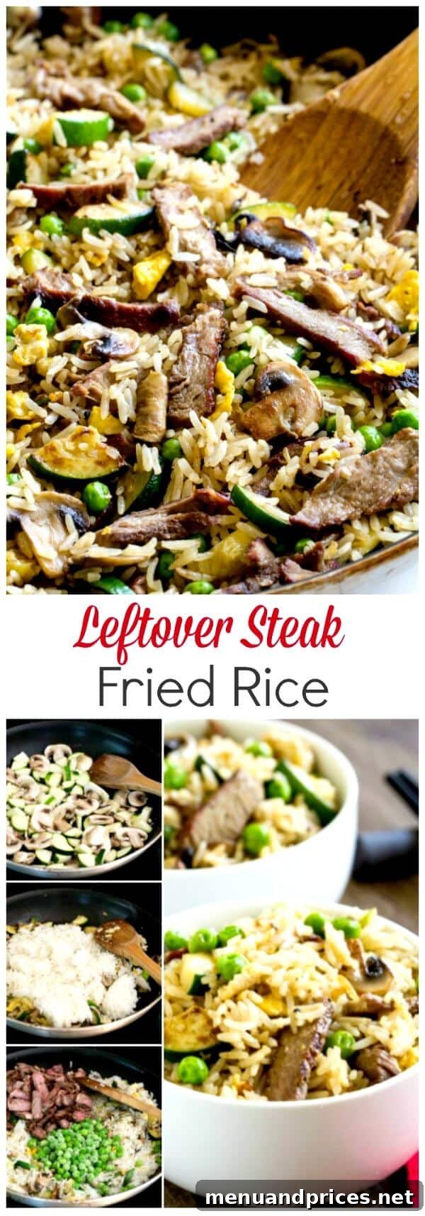 Steak Fried Rice Remix 7 This steak fried rice is a delicious way to use leftover steak and rice for a new and exciting meal. Leftovers never tasted this good! Keyword: leftover steak fried rice.