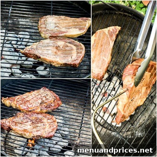 Grilled Ribeye Perfection with Fresh Chimichurri 3 Close-up of a meat thermometer inserted into a grilled ribeye steak