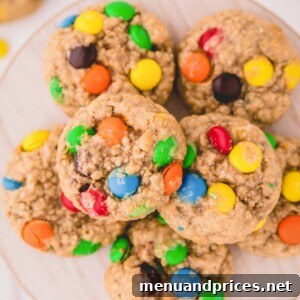 A plate of apple cinnamon oatmeal cookies with M&M's, a perfect blend of chewy and crisp.