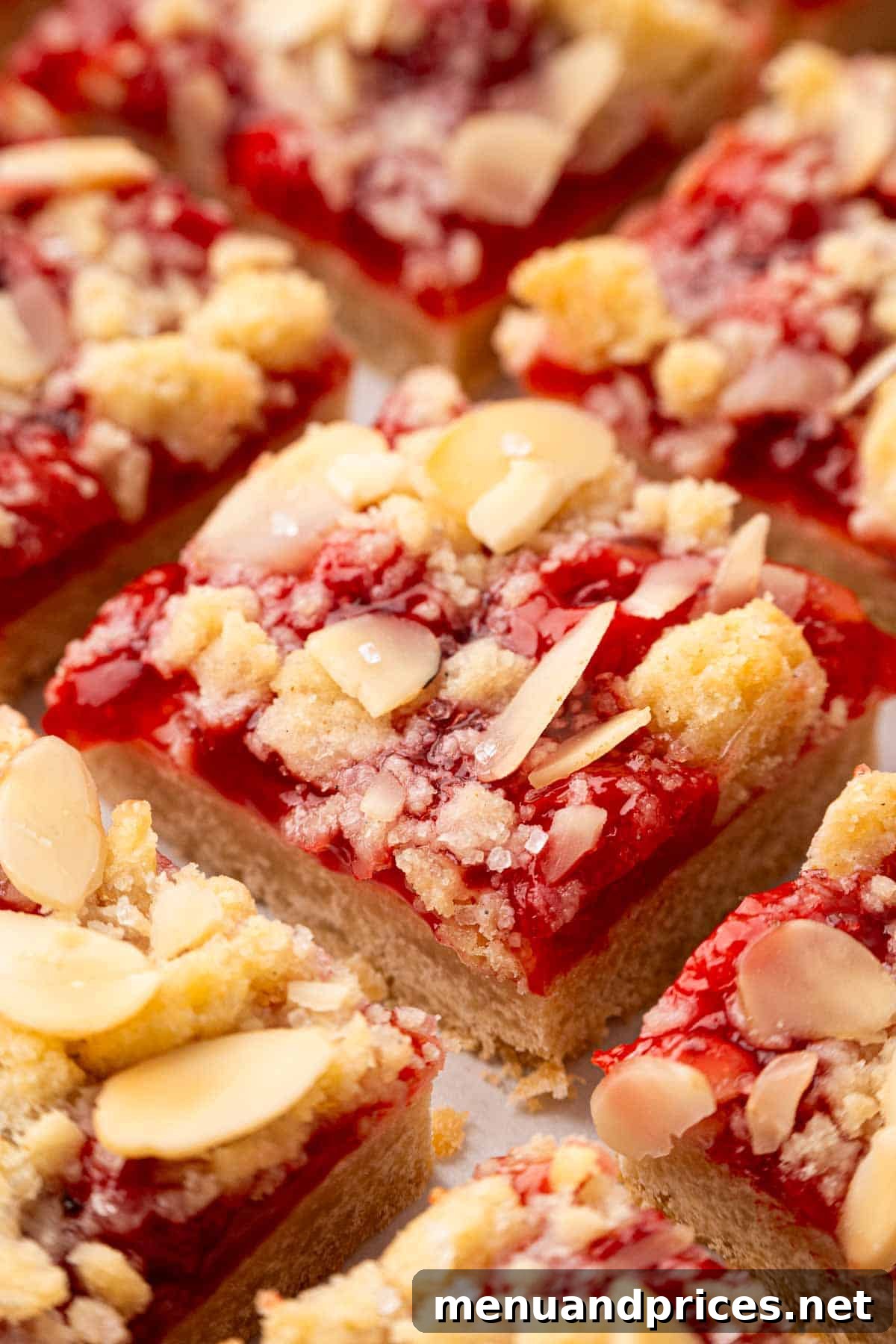 Close up image of cherry pie bars.